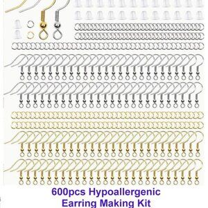 Earring Kit with Hypoallergenic Earring Hooks, Jump Rings & Clear Rubber Backs